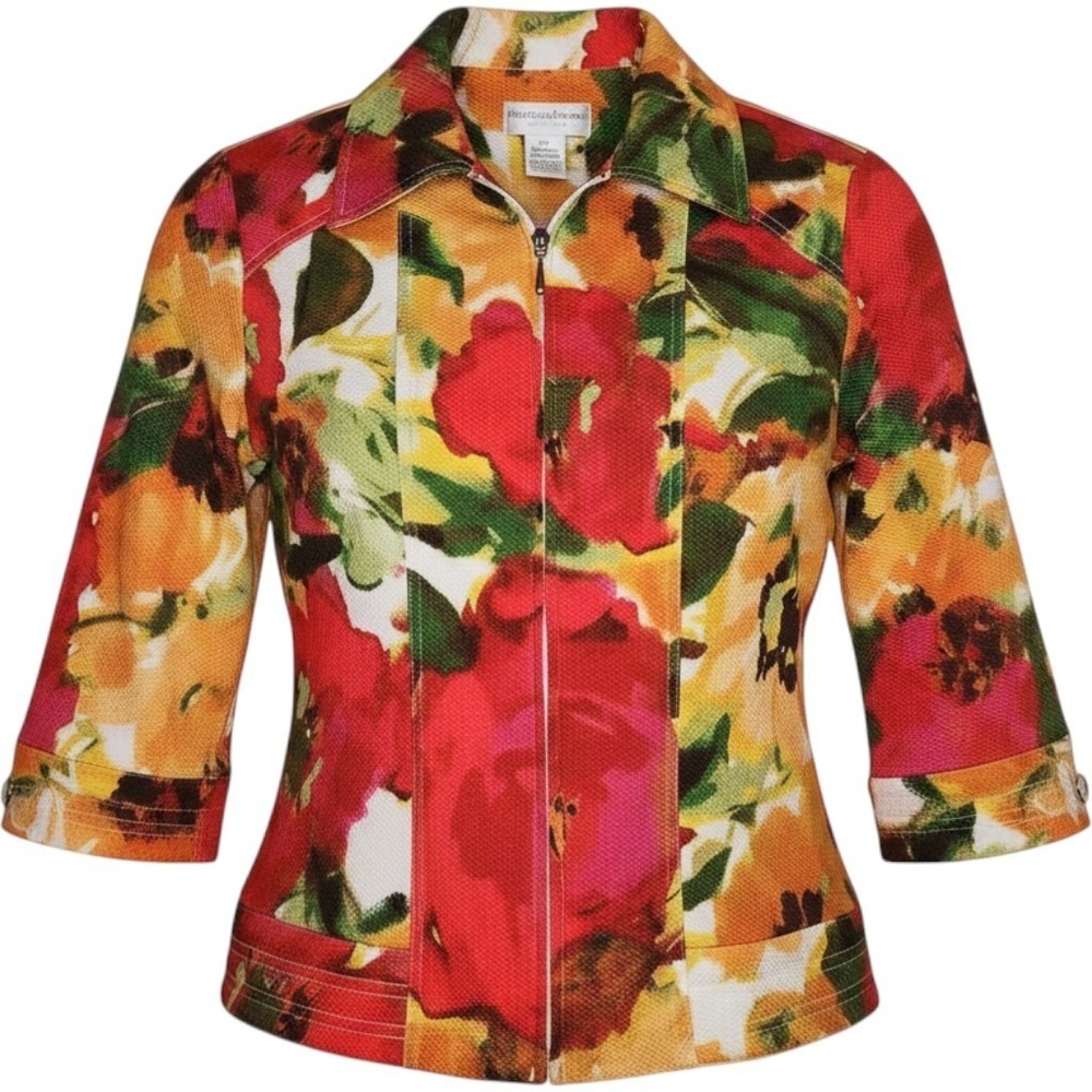 DRAPER'S DAMON'S Blazer Womens Medium Petite PM Jacket Floral Red Orange Zipper